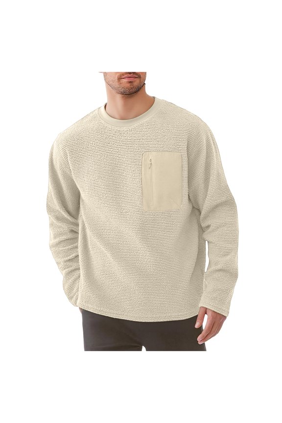 Men's Fleece Pullover Sweatshirt Long Sleeve Warm Comfortable Home Wear Casual White L