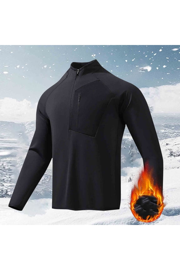 Men's Fleece Shirt Jacket Long Sleeve Performance Half Zip High Neck Pullover Quick Dry Golf Workout Athletic Tops Black L