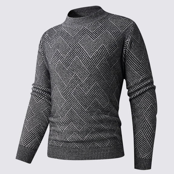 PiGOGI Men's Long Sleeve Casual Shirt Solid Color Round Neck Sweater Blouse Polyester Top for Fall Winter Daily Wear Dark Gray L