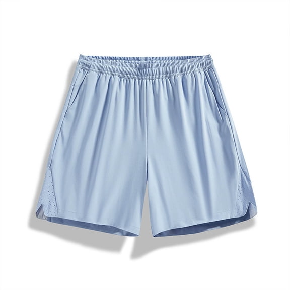 PiGOGI Men's Loose Casual Shorts with Drawstring Waist, Solid Color Polyester Spandex Pants with Pockets for Summer Outdoor Blue S