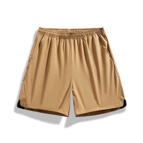 PiGOGI Men's Loose Casual Shorts with Drawstring Waist, Solid Color Polyester Spandex Pants with Pockets for Summer Outdoor Gold XXXXL