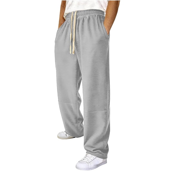 PiGOGI Men's Loose Sports Pants Drawstring Wide Leg Elastic with Pockets Fashionable Casual Comfortable Trousers Gray 3XL