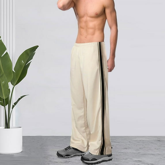 PiGOGI Men's Nylon Silk Sports Pants - Breathable Casual Versatile Fashionable Pants with Elastic Waist for Comfortable Wear Beige S