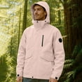 thumbnail image 1 of PiGOGI Men's Outdoor Water Repellent Hooded Jacket Solid Color Climb Sport Run Zipper Pocket Detachable Hat Long Sleeve Pink XXL, 1 of 5
