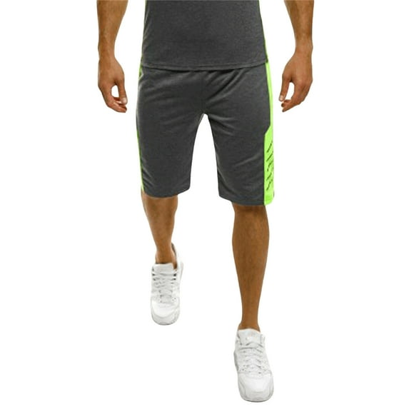 PiGOGI Men's Patchwork Color Sports Shorts, Polyester Leisure Outdoor Multifunctional Running Pants for Gym Workout Dark Gray XL