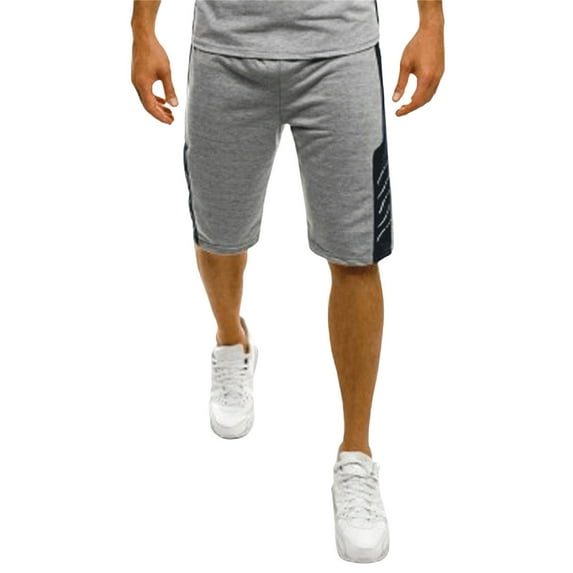 PiGOGI Men's Patchwork Color Sports Shorts, Polyester Leisure Outdoor Multifunctional Running Pants for Gym Workout Gray XL