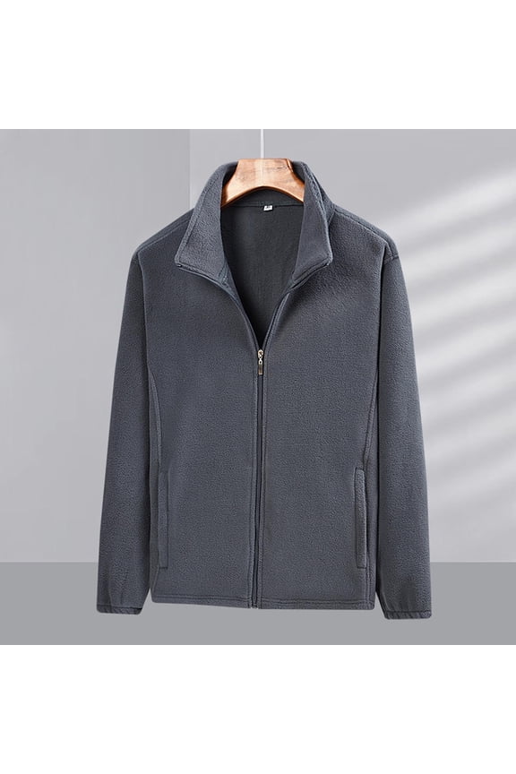 Men's Polar Fleece Jacket Lightweight Full Zip Jackets Outdoor Hiking Casual Soft Warm Coat with Pockets Dark Gray M