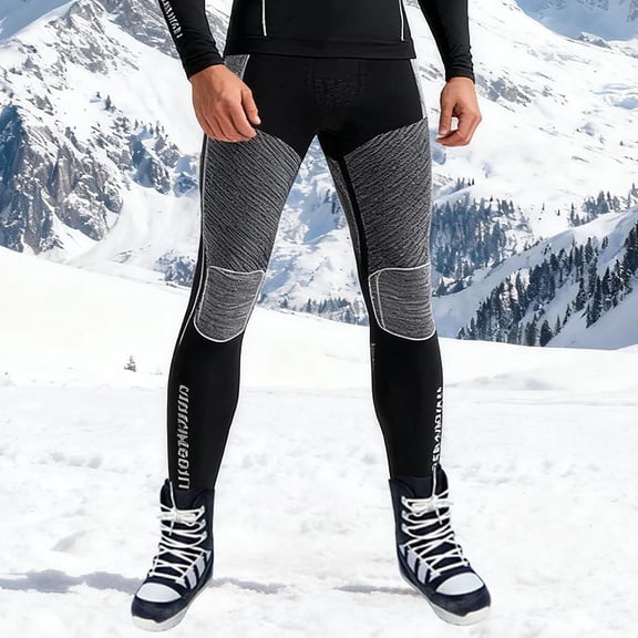 PiGOGI Men's Quick-Dry Hiking Pants thermal Base Layer for Skiing Cycling Running Outdoor Winter Sports Gray M