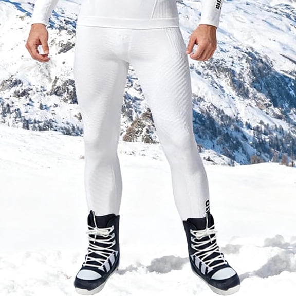 PiGOGI Men's Quick-Dry Hiking Pants thermal Base Layer for Skiing Cycling Running Outdoor Winter Sports White 2XL