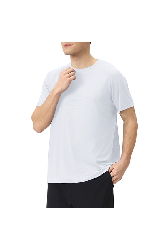 Men's Quick Dry Sports T-Shirt, Ice Silk Fabric Short Sleeve Round Neck Top for Outdoor Activities, Stretchable and Breathable White 3XL