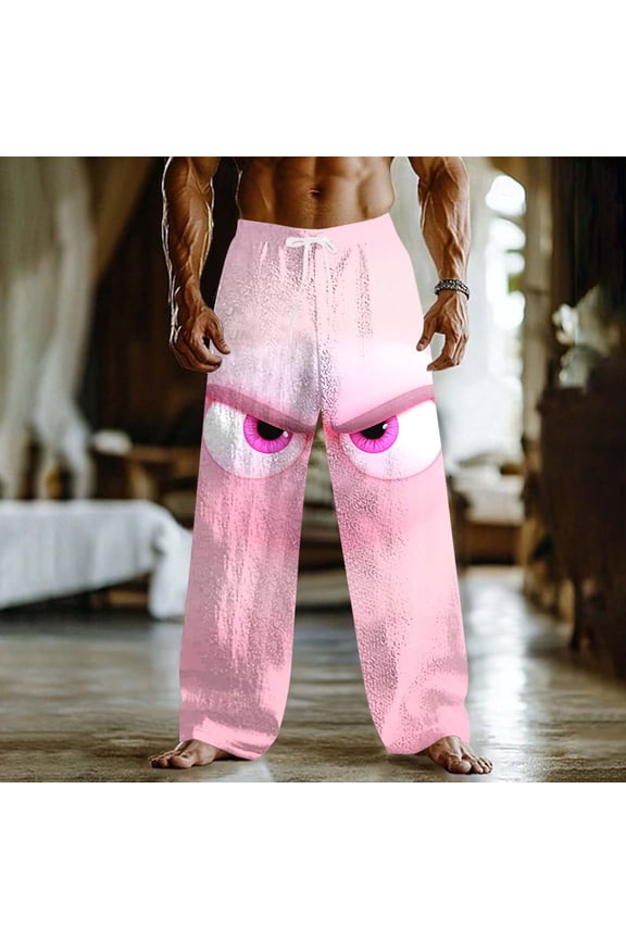 Men's Smiling Face Casual Pants with Pockets Loose Fit Elastic Drawstring Waist Outdoor Vacation Trousers Multicolor XL