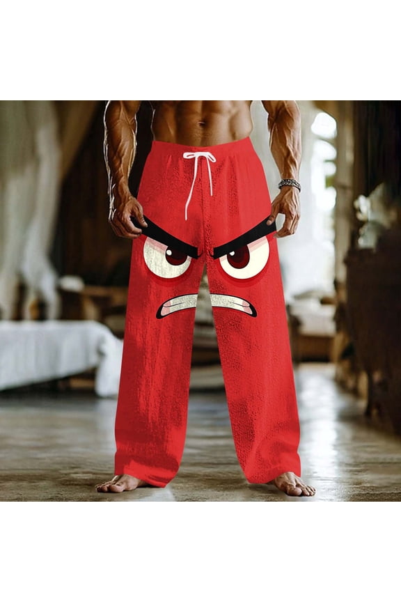 Men's Smiling Face Loose Pants with Pockets Elastic Drawstring Waist Casual Outdoor Vacation Home Trousers Multicolor 2XL