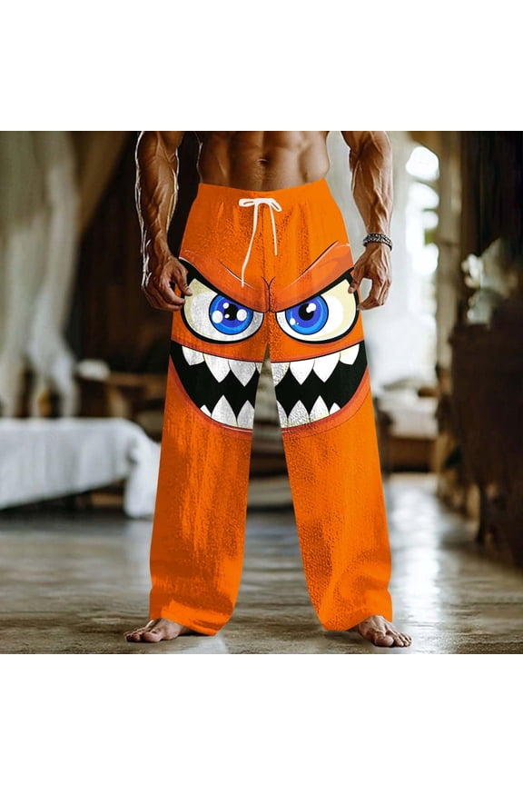 Men's Smiling Face Pants Loose Fit with Pockets Elastic Drawstring Waist Casual Outdoor Vacation Trousers Multicolor S