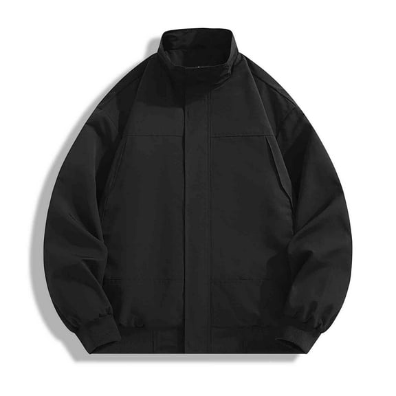 PiGOGI Men's Snap Front Baseball Jacket Zip up Casual Coat with Multiple Pockets Stylish Casual Windbreaker Flight Jacket Black XL