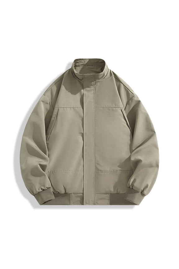 Men's Snap Front Baseball Jacket Zip up Casual Coat with Multiple Pockets Stylish Casual Windbreaker Flight Jacket Brown L