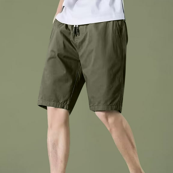 PiGOGI Men's Solid Color Casual Shorts, Outdoor Lightweight Breathable Polyester Pants for Summer Green M