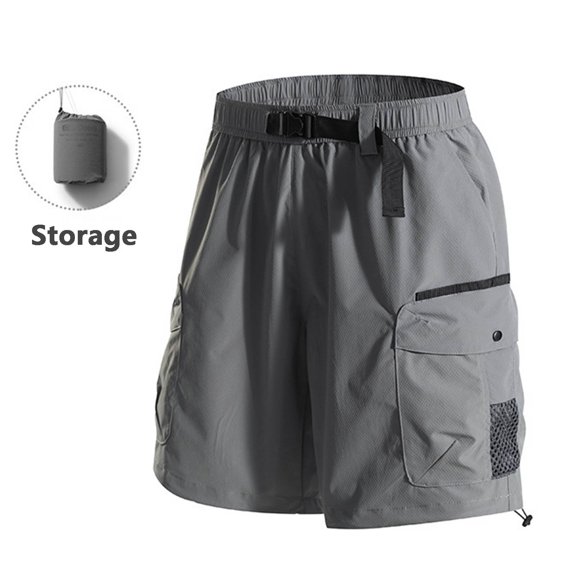 PiGOGI Men's Solid Color Casual Shorts with Waist Belt, Loose Polyester Pants with Pockets for Summer Outdoor Dark Gray L