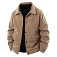 thumbnail image 1 of PiGOGI Men's Solid Color Long Sleeve Lapel Button Cardigan Thick Corduroy Lamb Wool Jacket Khaki 4XL, 1 of 8