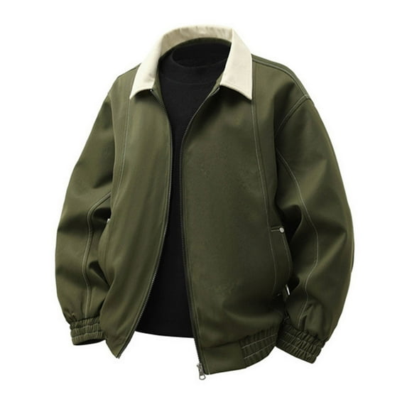 PiGOGI Men's Solid Color Long Sleeve Lapel Casual Fashion Workwear Jacket Green XL