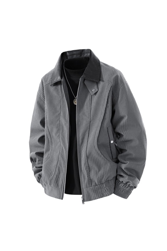 Men's Solid Color Long Sleeve Lapel Zipper Cardigan Workwear Jacket Gray M