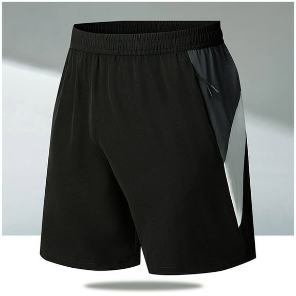 PiGOGI Men's Solid Color Polyester Shorts, Outdoor Sports Versatile Casual Five Quarter Pants for Summer Leisure Black M