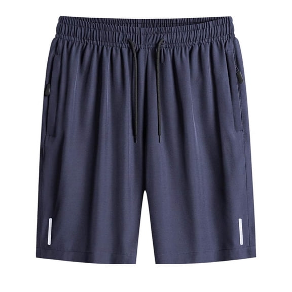 PiGOGI Men's Solid Color Polyester Shorts, Outdoor Sports Versatile Casual Five Quarter Pants for Summer Leisure Dark Blue L