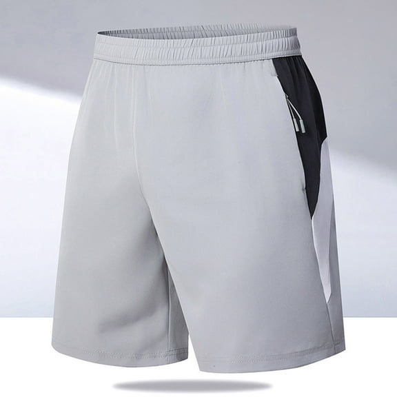 PiGOGI Men's Solid Color Polyester Shorts, Outdoor Sports Versatile Casual Five Quarter Pants for Summer Leisure Gray XL
