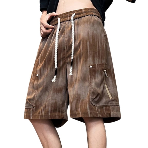 PiGOGI Men's Solid Color Workwear Shorts, Outdoor Casual Multi Pocket Five Quarter Pants for All Seasons Coffee XL