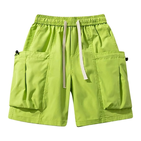 PiGOGI Men's Solid Color Workwear Shorts, Outdoor Casual Multi Pocket Five Quarter Pants for All Seasons Green XL