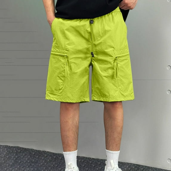 PiGOGI Men's Solid Color Workwear Shorts, Outdoor Casual Multi Pocket Five Quarter Pants for Summer Green XXXL