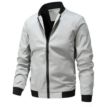 PiGOGI Men's Sport Coats Men's New Solid Color Stand-up Collar Casual Large Size Thin Jacket Long-sleeved Jacket Gray