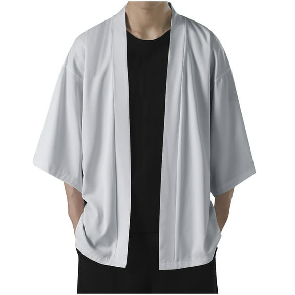 PiGOGI Men's Sport Coats Men's Summer Thin Ice Silk Sunscreen Clothing Large Casual Solid Color Cloak Coat Gray