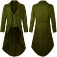 thumbnail image 1 of PiGOGI Men's Sport Coats Mens Gothic Solid Color Top Steampunk Medieval Tailcoat Uniform PerforMence Suit Lapel Jacket Army Green, 1 of 4