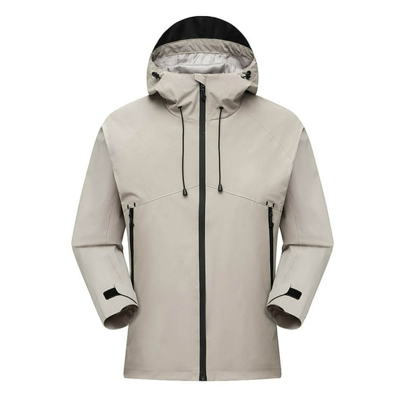 PiGOGI Men's Stormcoat Windproof Hooded Jacket Mountaineering Solid Color Waterproof Long Sleeve Outdoor Jacket Gray S