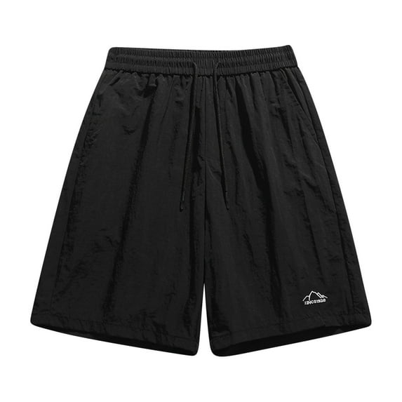 PiGOGI Men's Summer Ice Silk Shorts, Solid Color Nylon Casual Sports Five Quarter Pants for Outdoor Black M