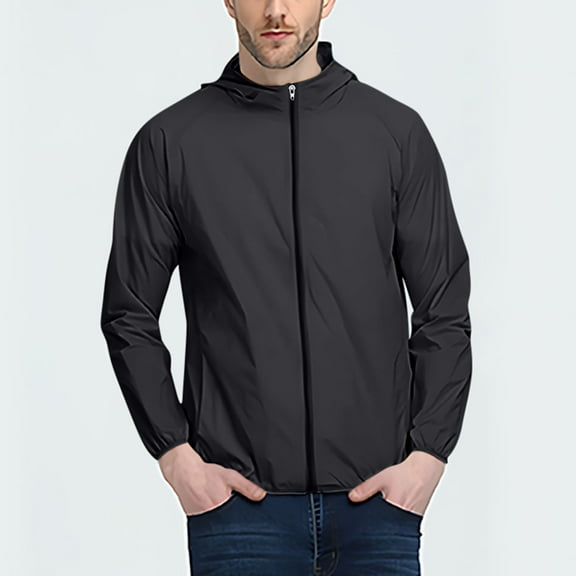 PiGOGI Men's Thin Sports Hooded Jacket Multibag Casual Loose Mountaineering Outdoor Long Sleeve Casual Outwear Black M