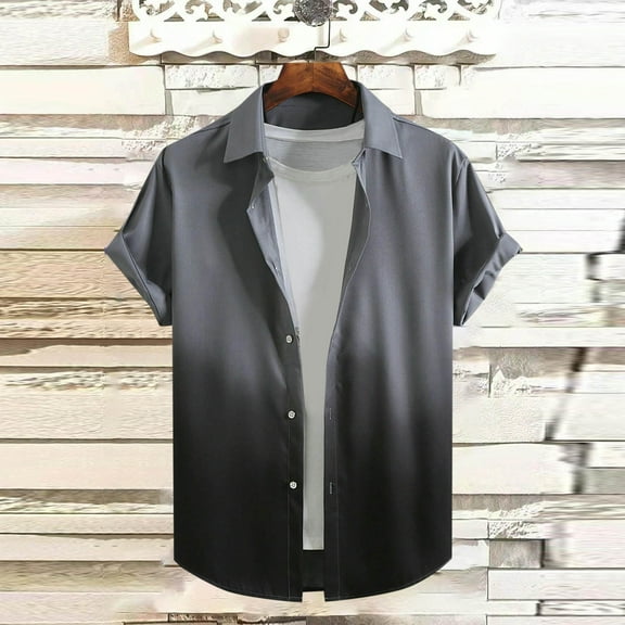 PiGOGI Men's Vintage Style Bowling Shirt Short Sleeve Button Up, Retro Print Casual Summer Top, Breathable Polyester Cuban Collar, M-XXXXL Blue