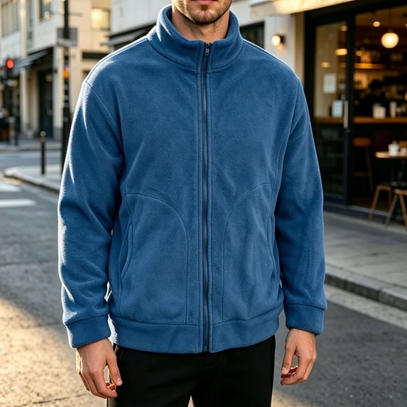 PiGOGI Men's Winter Coats Fashion Solid Color Outdoor Business Pocket Long Sleeve Jacket Casual Blue XL