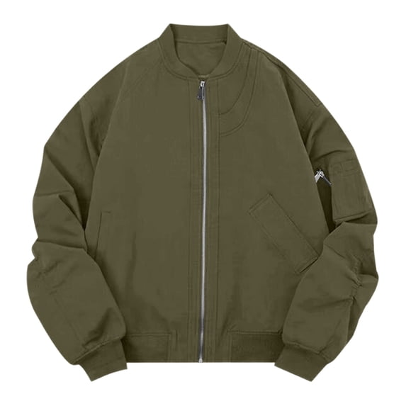 PiGOGI Men's Winter Coats Fashionable Baseball Jacket Casual Solid Color Long Sleeved Hooded Jacket with Pockets Green 2XL