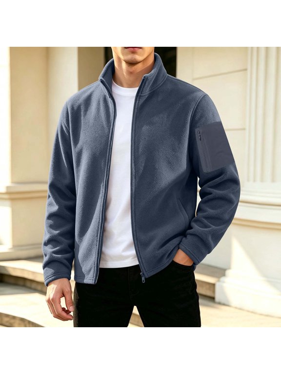 Men's Winter Coats Solid Color Stand Up Collar Jacket for Men Warm Versatile Long Sleeved Jacket Gray M