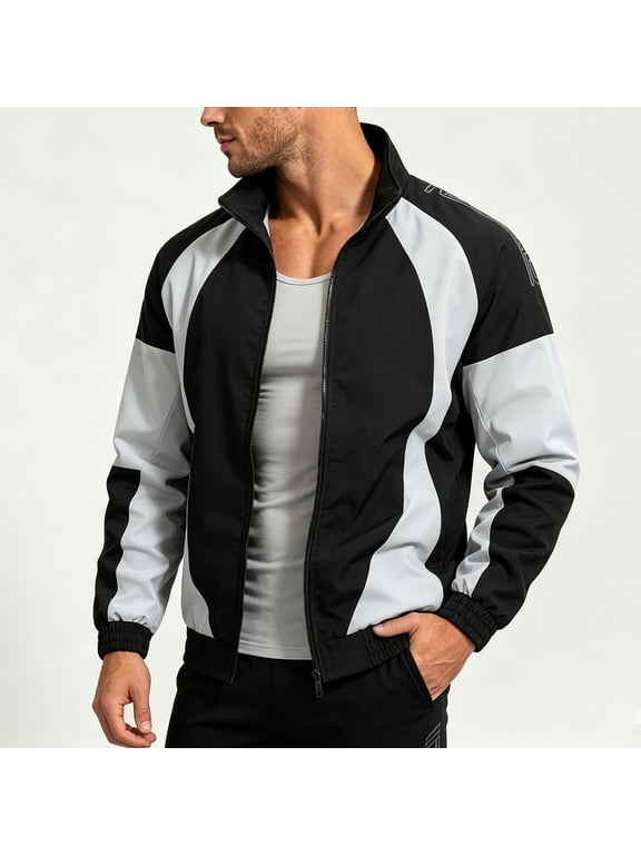 Men's Winter Coats Solid Color Stitching Long Sleeve Zipper Mandarin Collar Tooling Jacket Windproof Outdoor Gray M