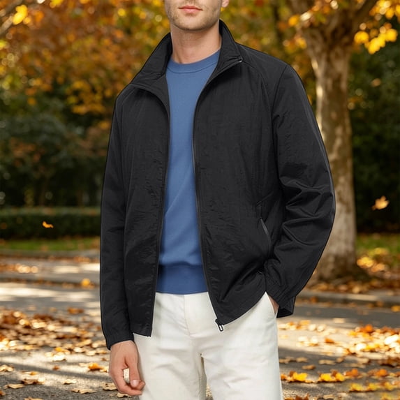 PiGOGI Men's Winter Coats Spring and Fall Casual Daily Zipper Pocket Waterproof Coat Long Sleeve Black 4XL