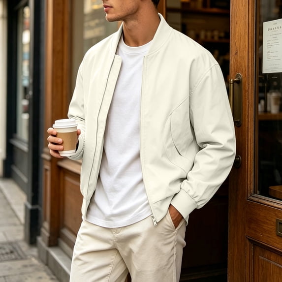 PiGOGI Men's Winter Coats Stand Collar Full Zip Long Sleeve Loose Casual Outerwear with Side Pockets Elastic Cuffs Khaki XL