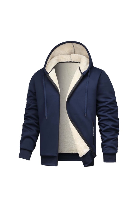 Men's Winter Jacket Casual Solid Hooded Lightweight Packable Windbreaker Long Sleeve Outdoor Travel Hiking Coat Navy XS