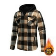thumbnail image 1 of PiGOGI Men's Winter Jacket Fleece Patchwork Plaid Hooded Zipper Long Sleeve Pocket Shirt Khaki M, 1 of 5