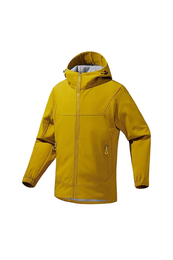 Men's Winter Jacket Solid Outdoor Climb Sport Run Pocket Zipper Long Sleeved Coat Yellow XL