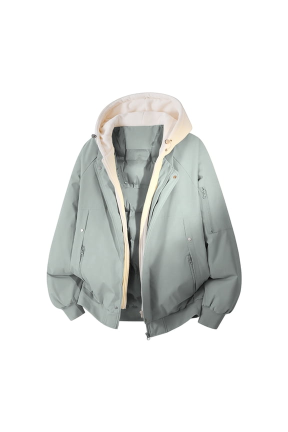 Men's Winter Jacket Thick Warm Fake Two Piece Hooded Long Sleeve Coat Casual Outdoor Daily Cold Weather Mint Green S