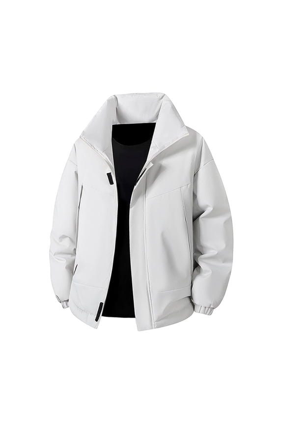 Men's Winter Jacket Thick Warm Hooded Cardigan Zipper Long Sleeve Fleece Casual Coat White 3XL
