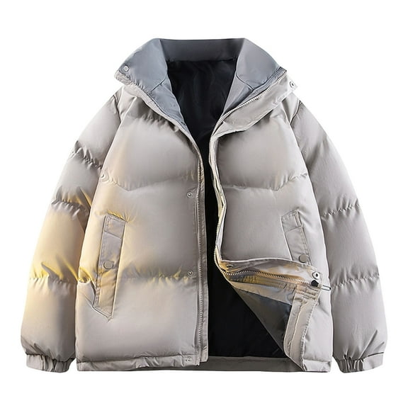 PiGOGI Men's Winter Jacket Warm Stand Collar Zipper Padded Quilted Coat Long Sleeve Casual Outdoor thermal Streetwear Khaki XL