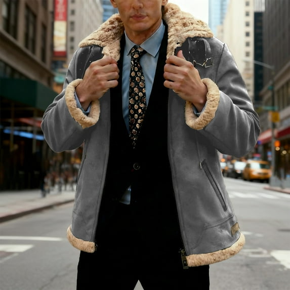 PiGOGI Men's Winter Jacket Workwear Solid Color Hooded Warm Coat Long Sleeve Casual Outdoor Daily Wear Windproof Gray S